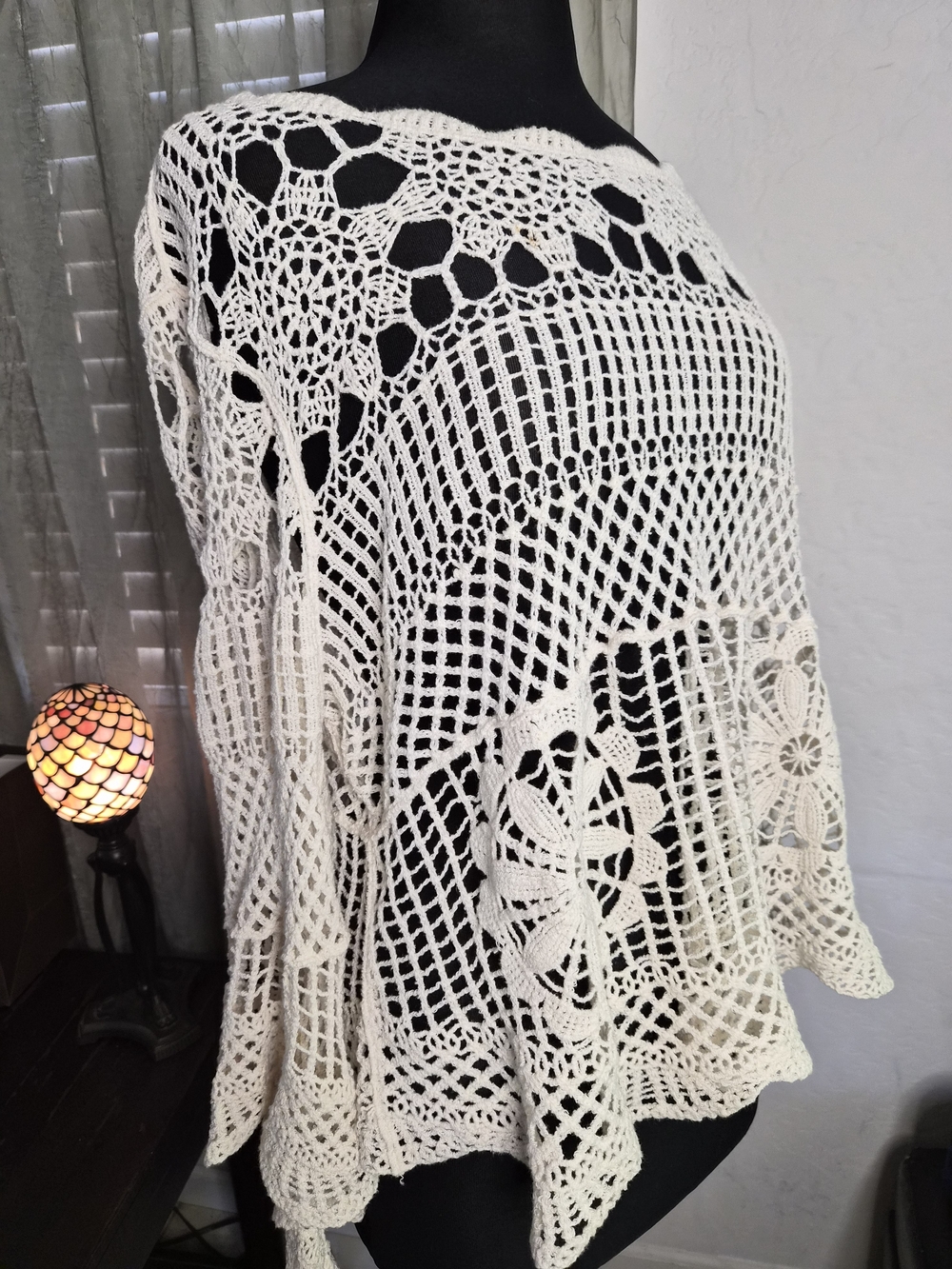 DAVI & DANI Cream Crochet Bellsleeve Top #0177